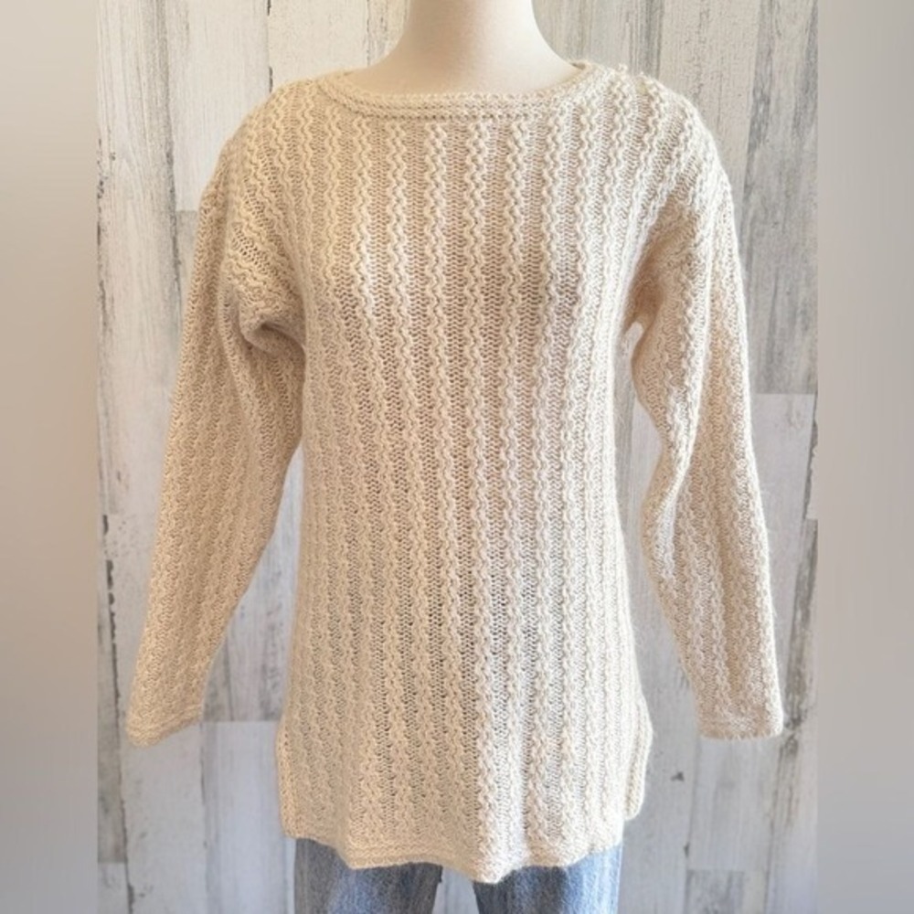 Vintage Cream Silk Mohair Knit Sweater Minimalist Neutral Medium‎